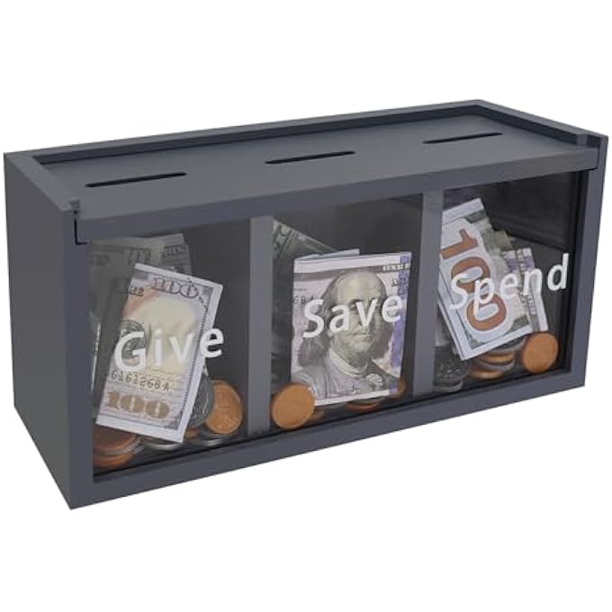 rayihni حصالة للأطفال: ادخر، وفر، وقدم، صندوق حصالة لتوفير النقود للأطفال، آمن للأطفال، علم الأطفال عن العطاء وتوفير المال، صندوق حصالة للأطفال الأولاد والبنات، أزرق - Image 1